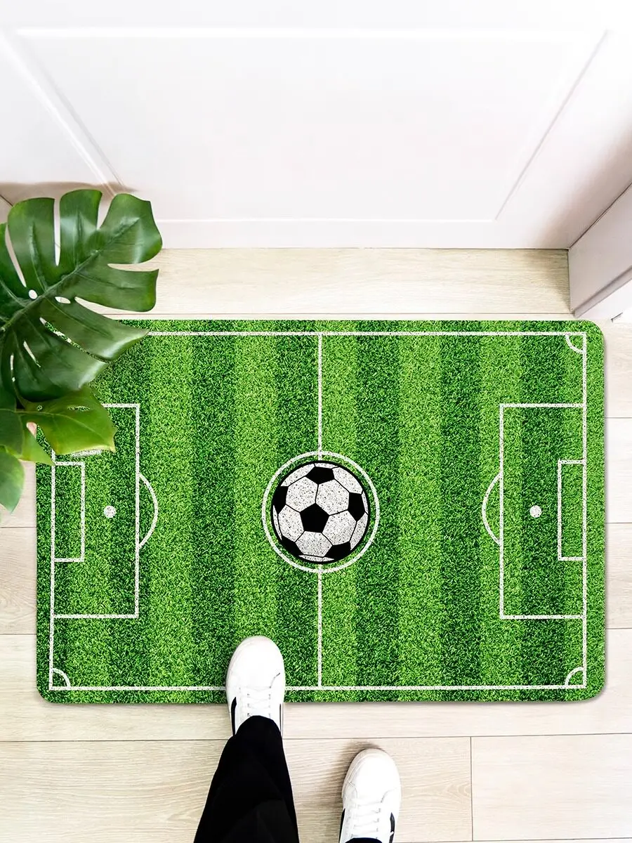 Football Pitch Printed Wire Loop Doormat Non-Slip Soccer Field Entrance Floor Mat Waterproof Dirt Trapper Rug for Sports Fans