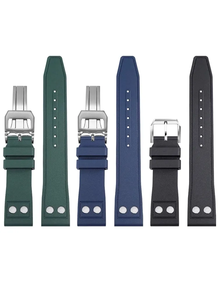 20mm 21mm 22mm Nature Soft Fluororubber FKM Rubber Watchband For IWC Strap Big Pilot Portofino TOP GUN Watch Band With Rivet