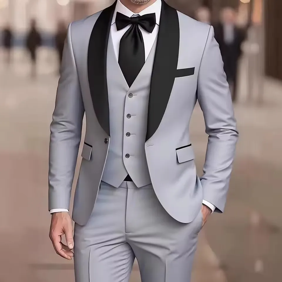 Men's Three-piece Outfit Contrast Color Long Sleeve British Style Comfortable Wedding Groom Suit Male Fashion Set Customized