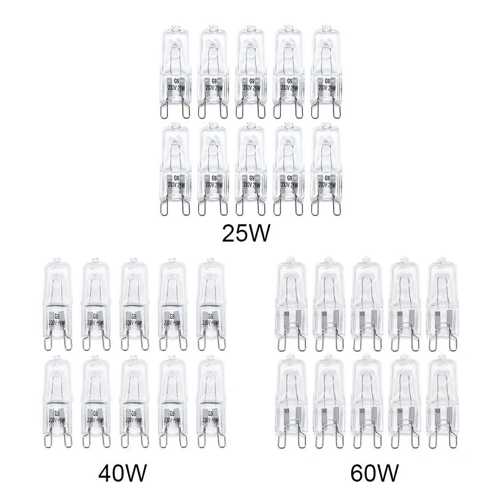 10pcs ใหม่ G9 หลอดฮาโลเจนหลอดไฟ 25 W/40 W/60 W 220V Filament โคมไฟทนอุณหภูมิสูงประหยัดพลังงาน WARM White เตาอบ