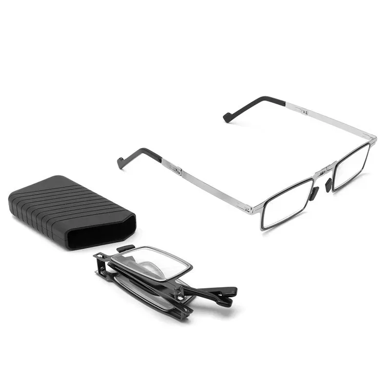 Folding Reading Glasses Anti-blue Light Metal Square Round Frame Portable Presbyopia Glasses for Women and Men  +1.0 To +4.0
