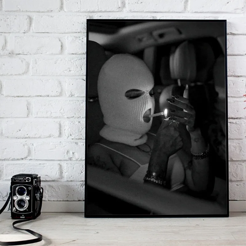 Modern Feminist Woman Smoking in Car Black White Posters and Prints Canvas Printing Wall Art Picture for Living Room Home  Decor