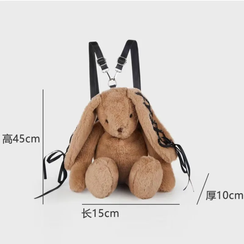 Popular Plush Rabbit Backpack Niche Design Cute Versatile Lace Strap Shoulder Bag Furry Rabbit Backpack Personal Fashion Bag