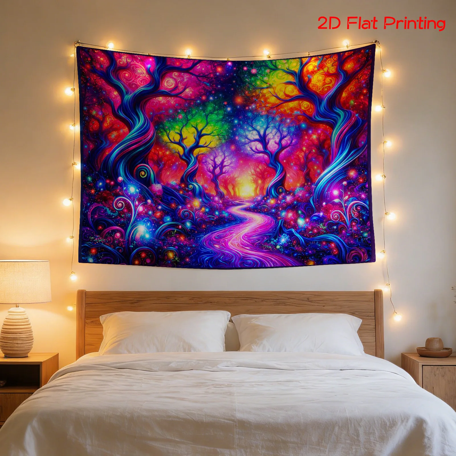Unique Large Vibrant Galaxy Forest Tapestry Wall Decor Bohemian Cosmic Spectrum Art for Bedroom Living Room Polyester Hanging