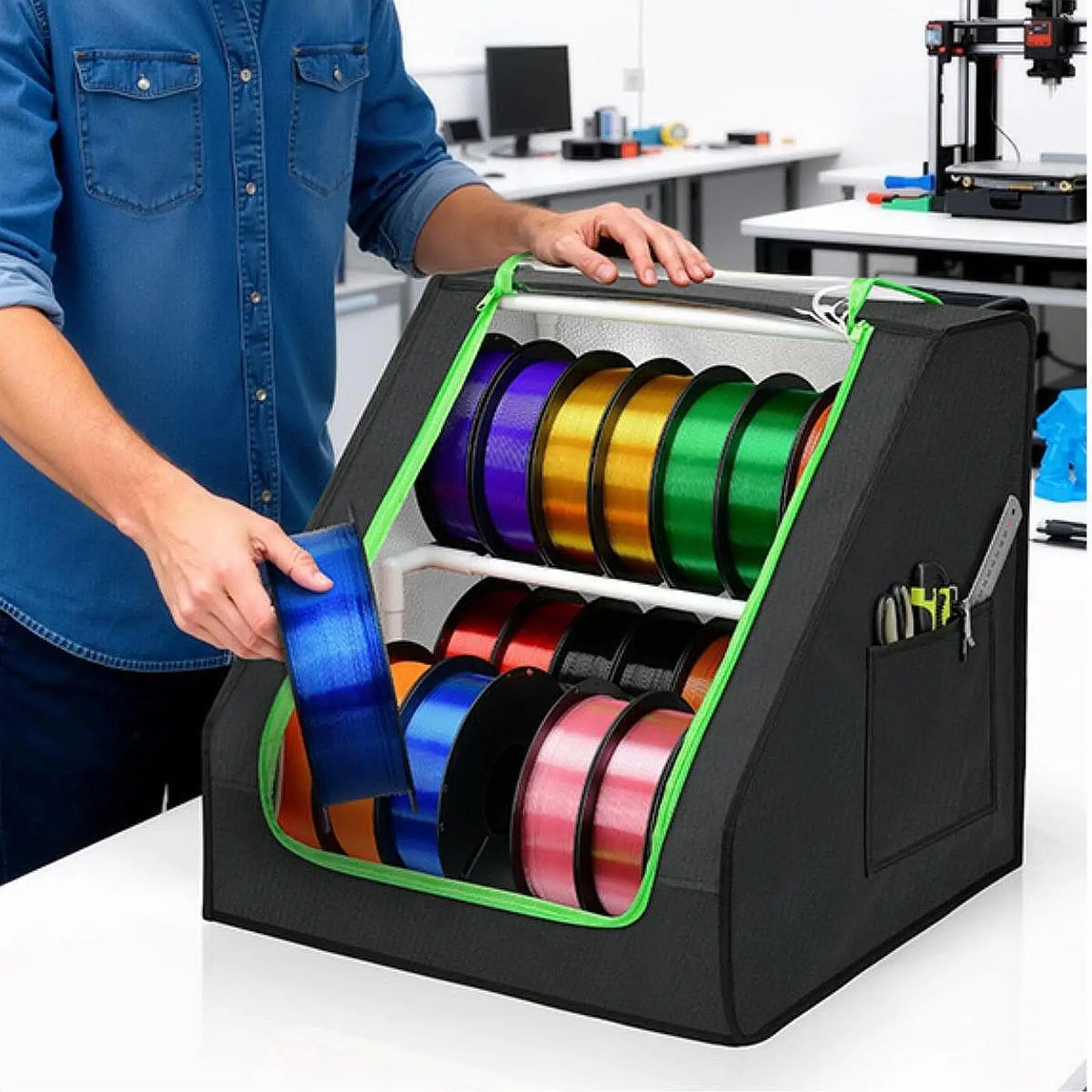 

2 Tier Printer Filament Box Stable Organizer for 3D Printer Filament Storage Durable Workshop Accessories