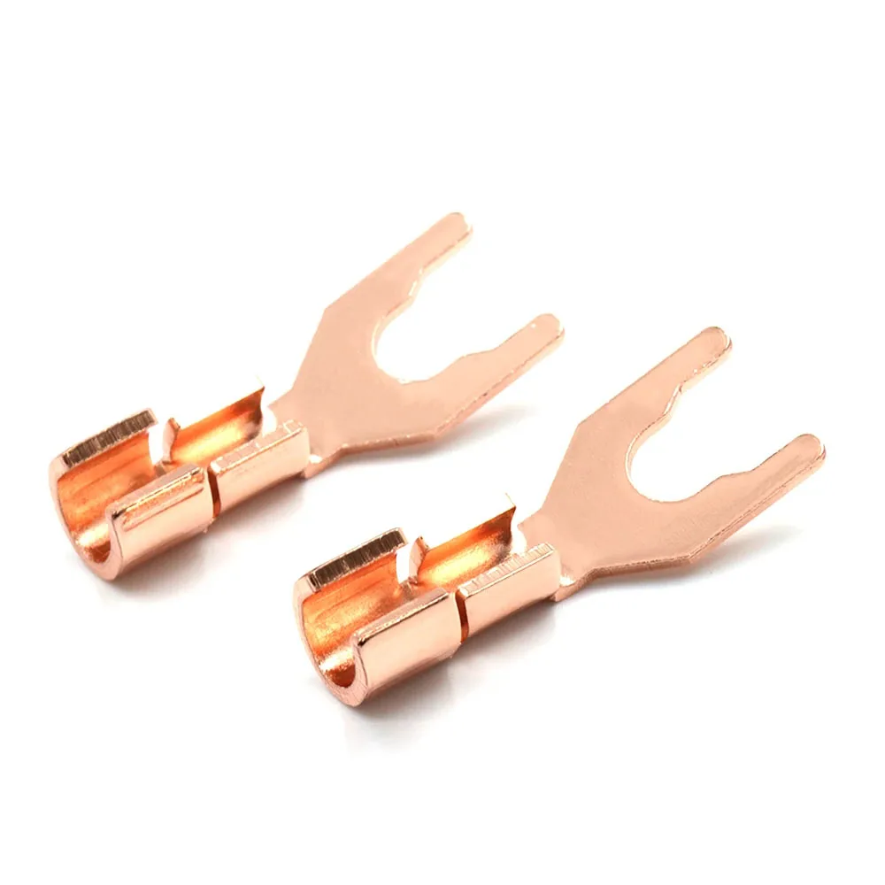 Conector de Cable de altavoz con enchufe de pala chapado en cobre HiFi, conector de Cable de altavoz Y espadas, Terminal de enchufe de pala DIY