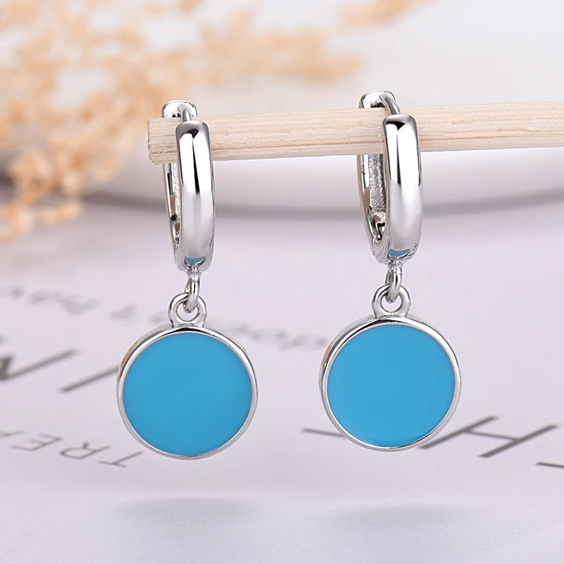 925 Sterling Silver Needle Exquisite Turquoise Silver Earrings for Women Blue Crystal Geometry Pendant Earrings Luxury Jewelry