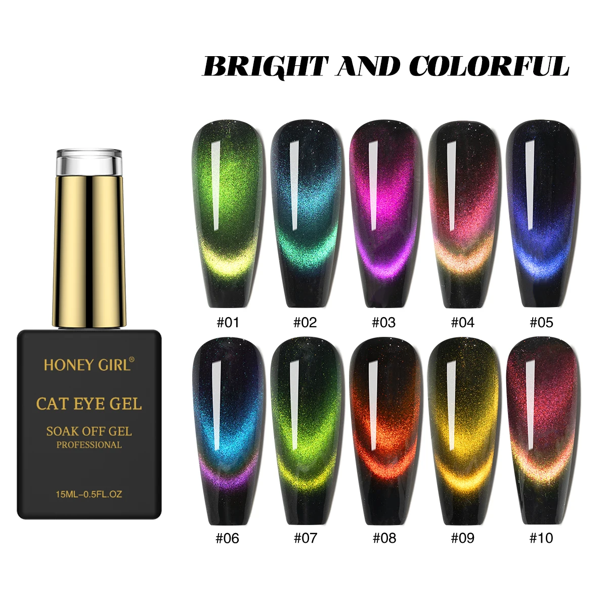 10 Colors Glitter Bi-Light Cat Eye Gel Polish Magnet 9D Holographic Cat Eye Nail Gel Nail Art