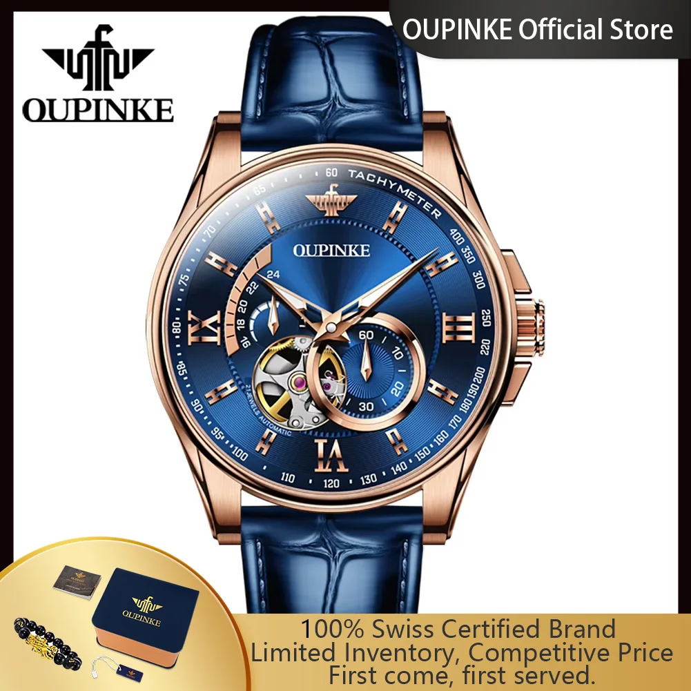 OUPINKE 3222  Original Automatic Men's Watch Genuine Leather Strap 5Bar Waterproof Japan Movement Gentleman Business Wristwatch