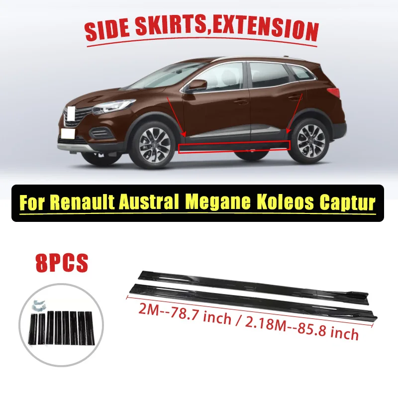 

2M/2.18M Side Skirt Extension Rocker Plate Lip Separator Bumper For Renault Austral Megane Koleos Captur 8PCS