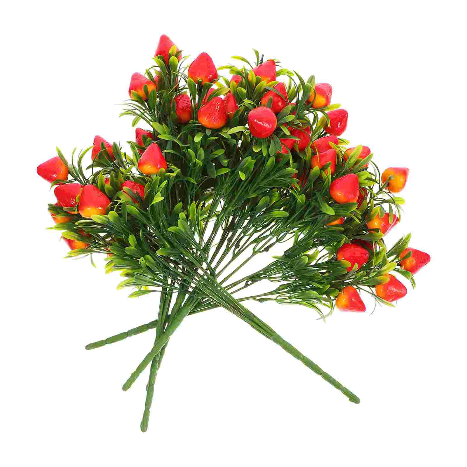 

5 Pcs Simulated Strawberry Faux Branch Holly Bouquet Stems Fake Fruit Branches Pvc Party Decorations Artificial Plastic