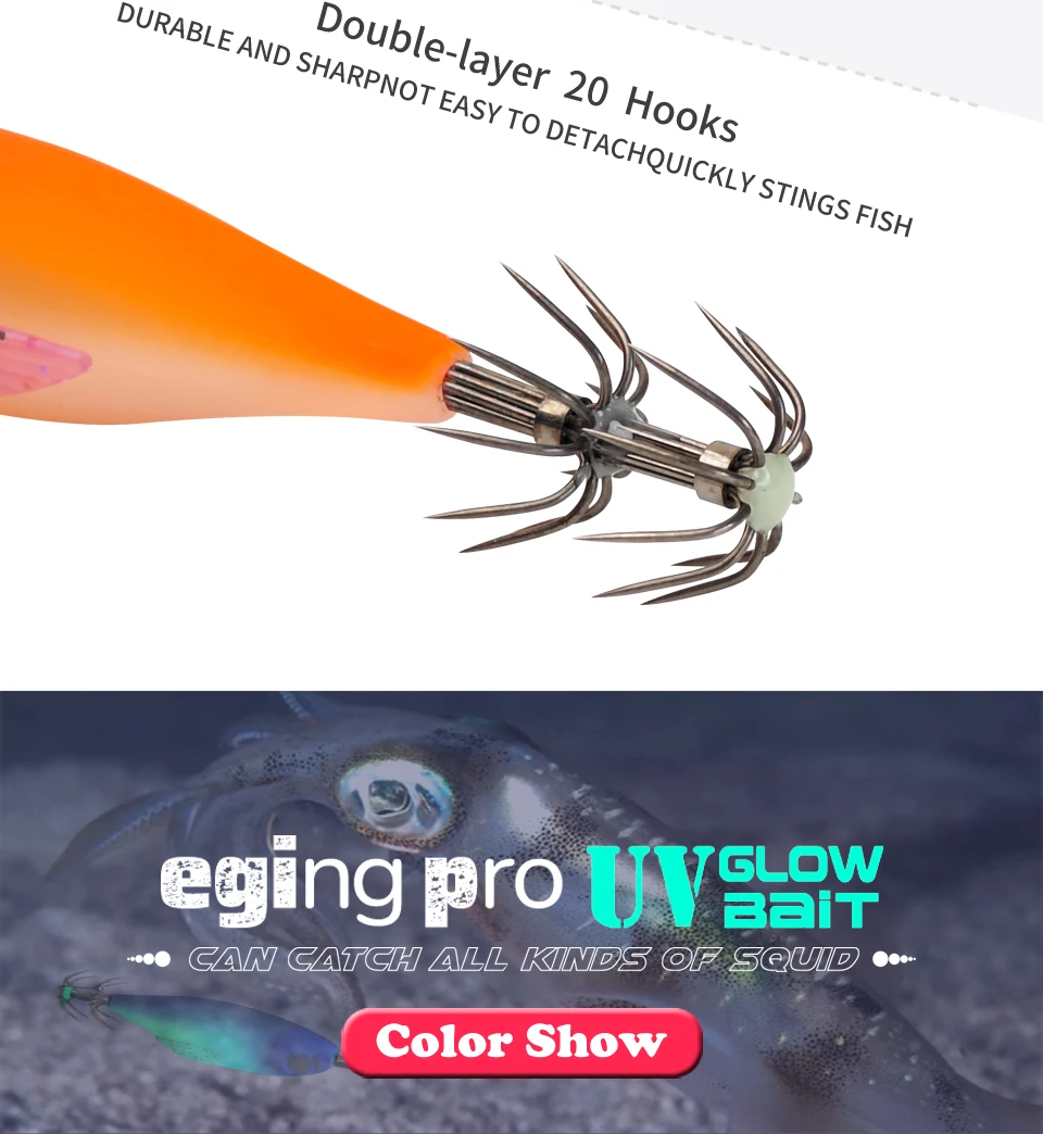 5 Stück UV-Leuchtende Tintenfisch-Jigs Egi-Köder mit Scharfen Haken, Leuchtende Holz-Garnelenköder für Salzwasser, Oktopus- und Tintenfisch-Angeln, Meeresangel-Zubehör-Set – Detail 7