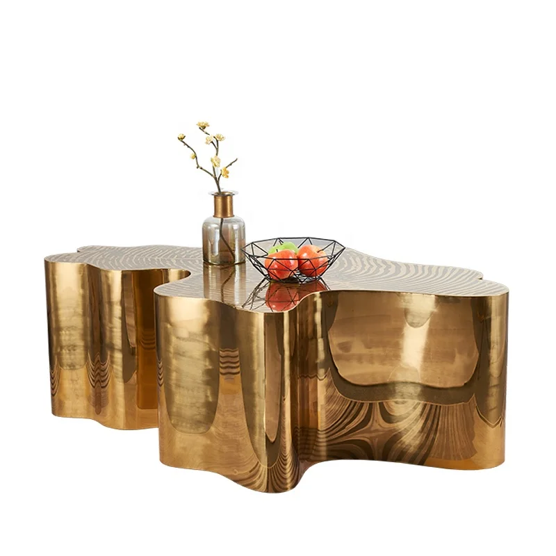 New Arrival  Irregular Tree Trunk Shape Coffee Tables Gold Stainless Steel Center Tables Light Luxury Style Tea Tables