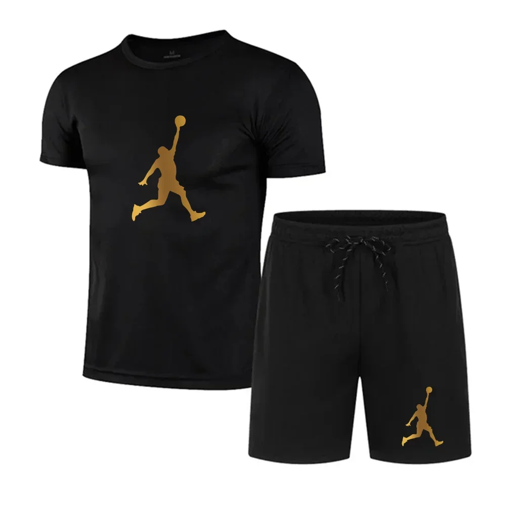 

2025 Summer fashion printed men's shorts set Men's quick drying Breathable sports set Short sleeve T-shirt set men's jogging set