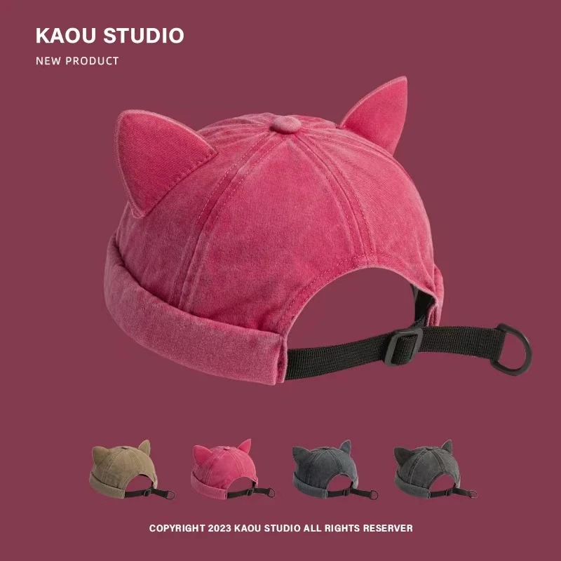 Sweet Cute Cat Ears Landlord Hat Female Ins Personality Niche Washed Old Melon Fur Hat Tide Spring Summer No Brim Men Hat