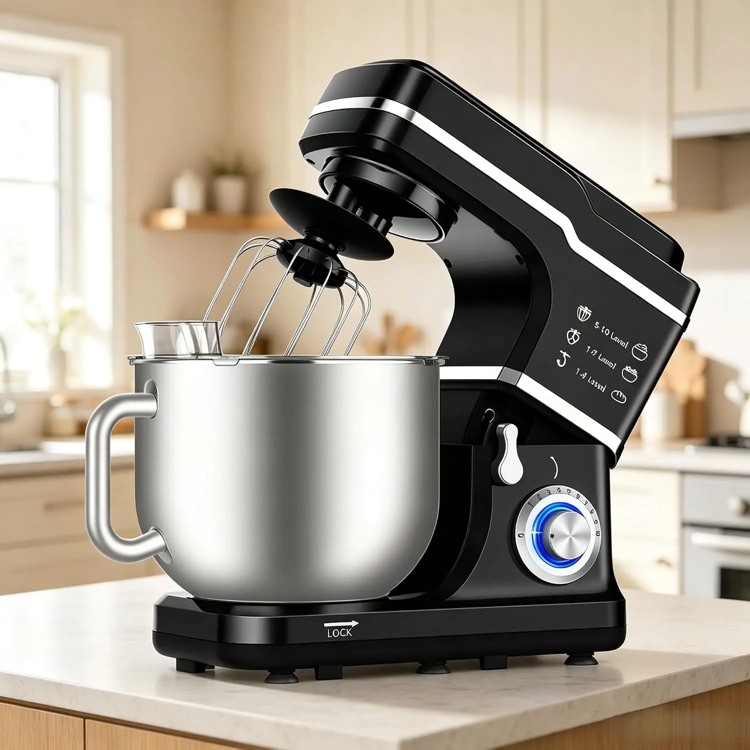 TWISTER.CK Black 7.5Qt Stand Mixer, 660W 10-Speed Tilt-Head – Copper Motor, Stainless Bowl, Includes Dough Hook, Beater & Whisk, Splash Guard, Non-Slip Base