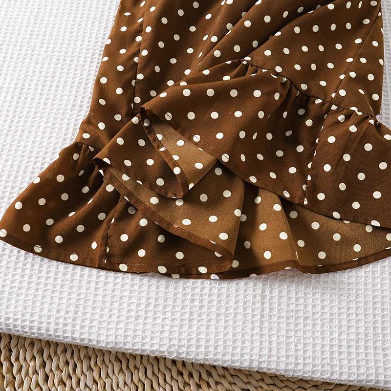 Retro-Freizeitkleid mit Punktemuster für Teenager-Mädchen, Rundhalsausschnitt, Reißverschluss hinten, Laternenärmel, geraffte Taille, Swing-Midikleid – Detail 8