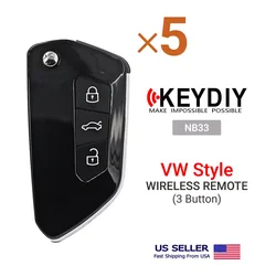 KEYDIY Uniwersalny bezprzewodowy klucz zdalny z klapką VW Style 3 przyciski NB33 5 SZTUK