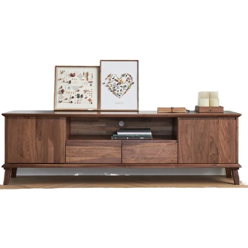 

North American black walnut TV cabinet Nordic simple living room all solid wood furniture light luxury
