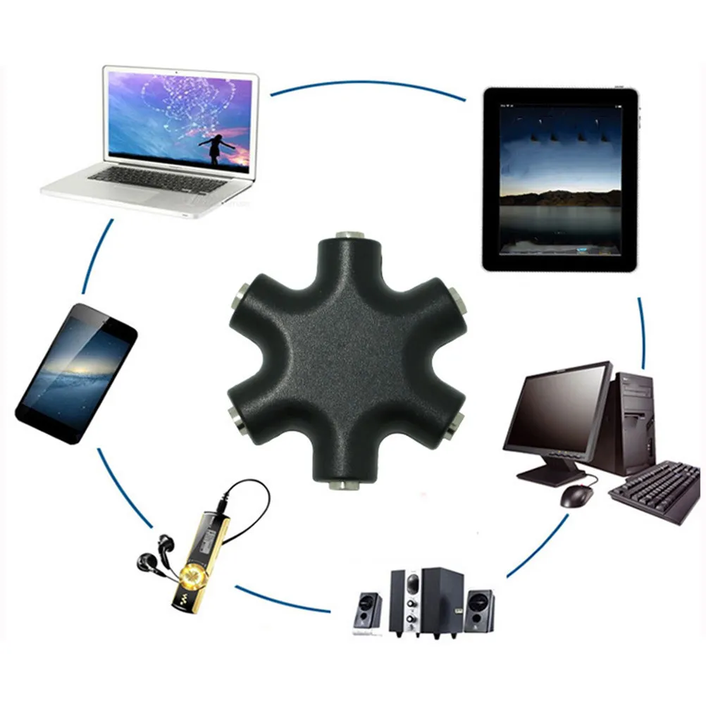 6 Way 3.5mm Headphone Splitter Adapter Premium Nickel Plated for Sharing Music with 5 Friends Compatible Tablets Mp3 Phones