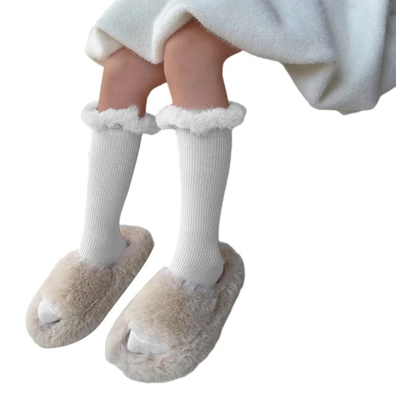 Cotton Socks with Plush Lace for Kids Stylish and Comfortable In Tube Socks Under Knee Length Stockings Stackable