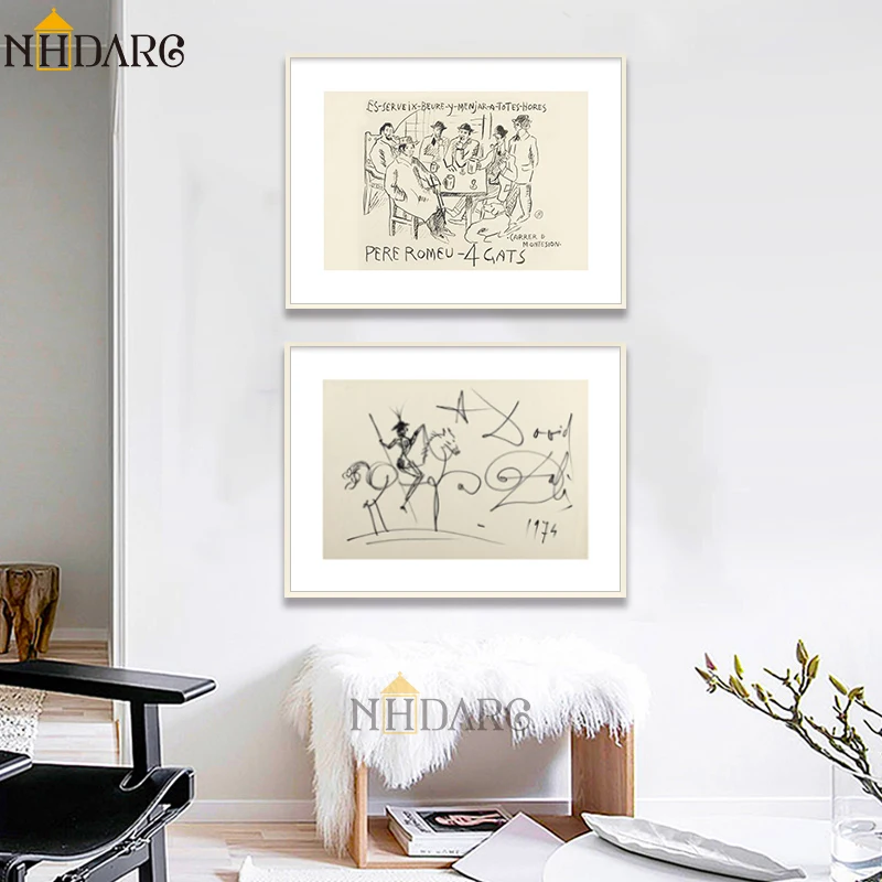 Sketch Retro Characters Horses Canvas Print Painting Poster Nordic Wall Pictures Living Room Office Studio Interior Home Decor