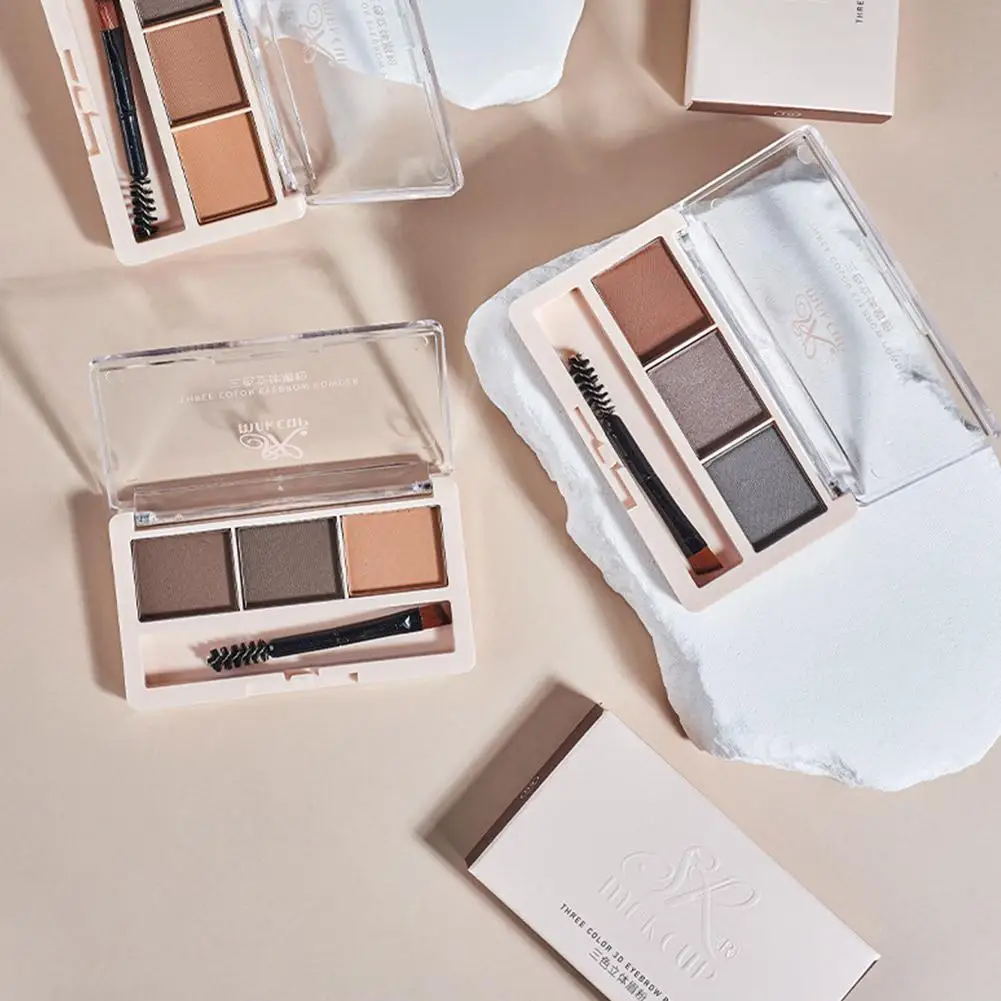 3색 눈썹 파우더 자연스러운 오래 지속되는 섀도우 입체 눈썹 화장품 메이크업 모양 방수 눈썹 크림 S5X2