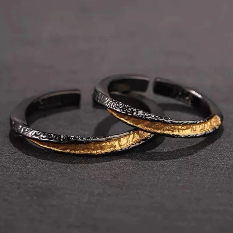 خاتم زوجين ذهبي أسود فاخر وبسيط وخفيف الوزن وخواتم مزاج حديثة للخيال العلمي