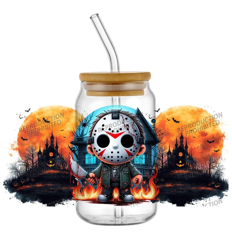

New Mask Killer 16oz 3D Sticker for Glass Can 16oz UV DTF Cup Wrap 3D Terror Series Phone Transfer Stickers DIY Waterproof