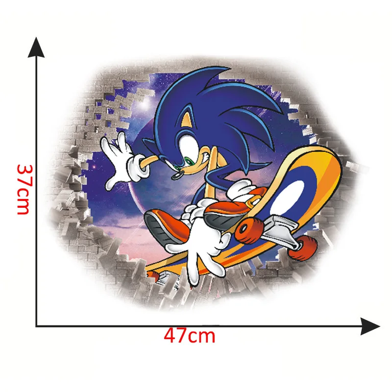 Pegatina de pared de Sonic para habitación de niños, decoración de grafiti 3D, juego de dibujos animados desmontable, regalo de PVC, gran oferta,