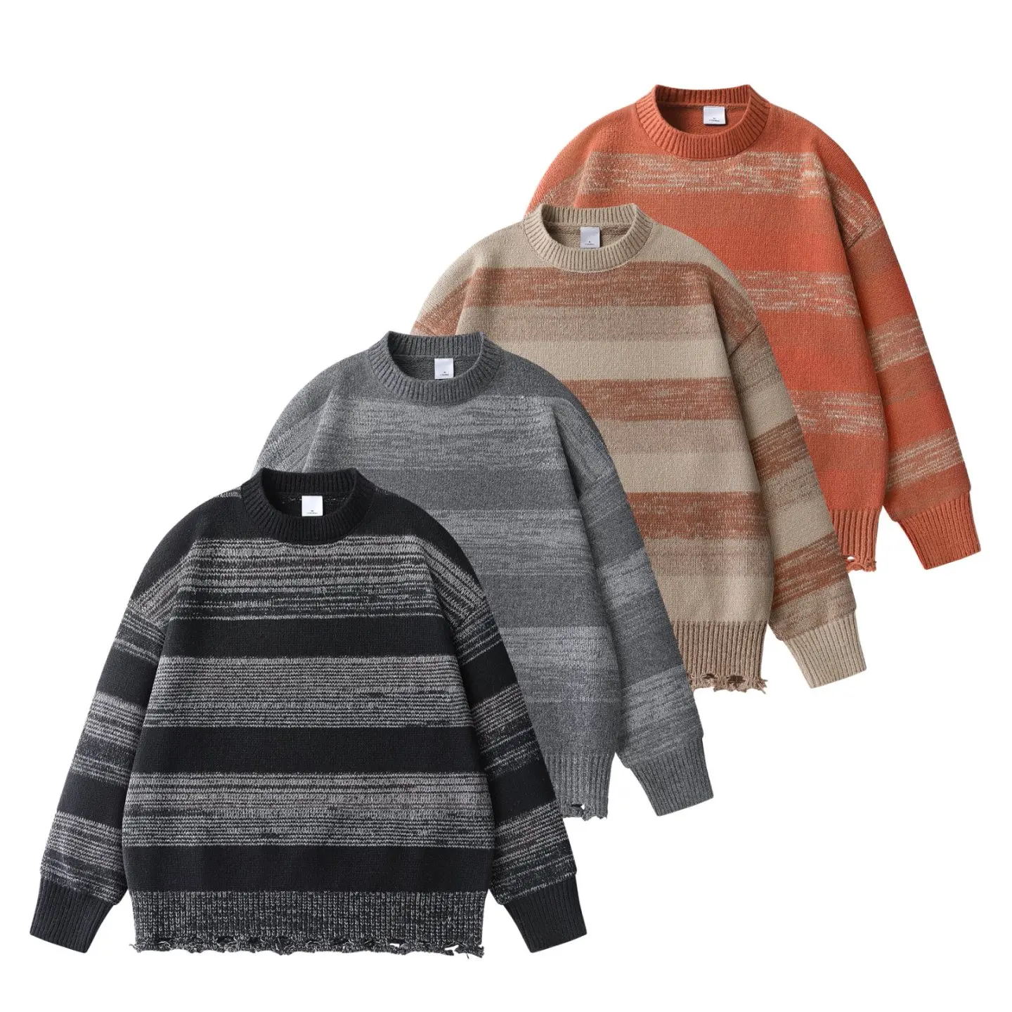 

Мужской свитер свободного кроя с круглым вырезом, осенний, повседневный, в стиле колор-блок, с полосатым узором и дырками, в японском стиле, парные топы