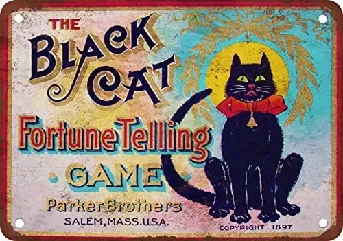 1897 Black Cat Fortune Telling Game Vintage Look Reproduction Metal Tin Sign 12X8 Inches