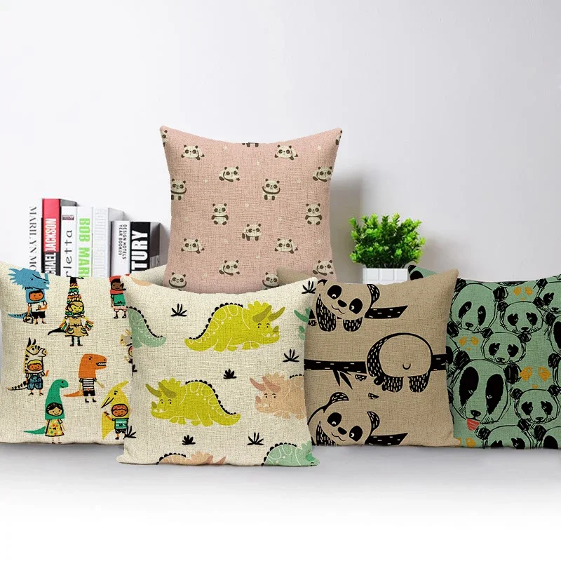 Cartoon Animal Pillow Case Lion Giraffe Dinosaur Print Cushions Cover for Sofa Chair Car Home Office Decor Throw Pillow Covers