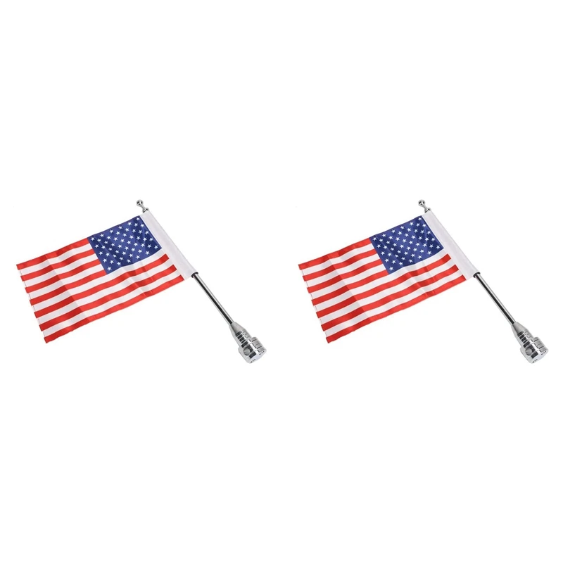 2X Universal Motorcycle Decoration Adjustable Pole Mount Flag For Dyna Street Glide Road King Chrome