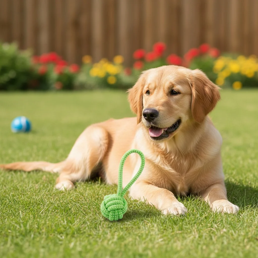 1pc Durable Dog Rope Toy with Ball - All-Breed Chew and Tug Plaything Random Color Selection