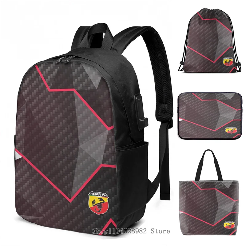 Funny Graphic Print Abarth carbon competizione USB Charge Backpack men School bags Women Tote Bags Travel laptop bag