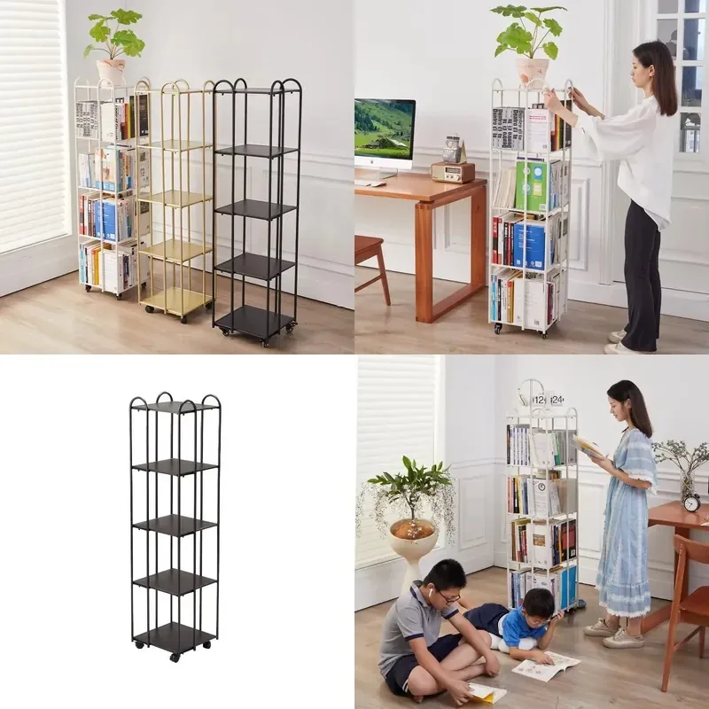 360 Degree Rotating Bookshelf Iron Corner Floor Rack Mobile Art Design Bookcase for Living Room Home