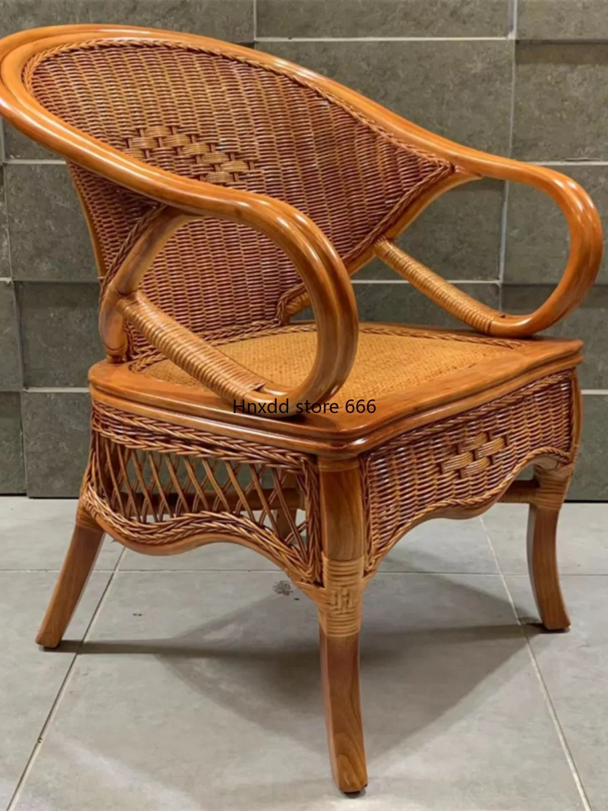 Home natural rattan back chair balcony single casual high-end simple woven rattan chair image 3