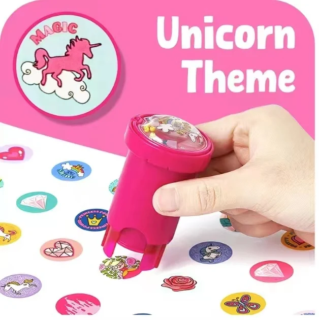 

Pink Sticker Stamper For Kids, AnimalDino Unicorn Theme Cartoon RewardStickers