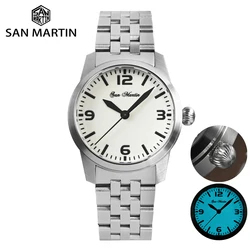 San Martin 38mm Pilota Militare Semplice Orologi da uomo YN55 Meccanico automatico Bracciale in acciaio inossidabile 10 Bar Impermeabile luminoso