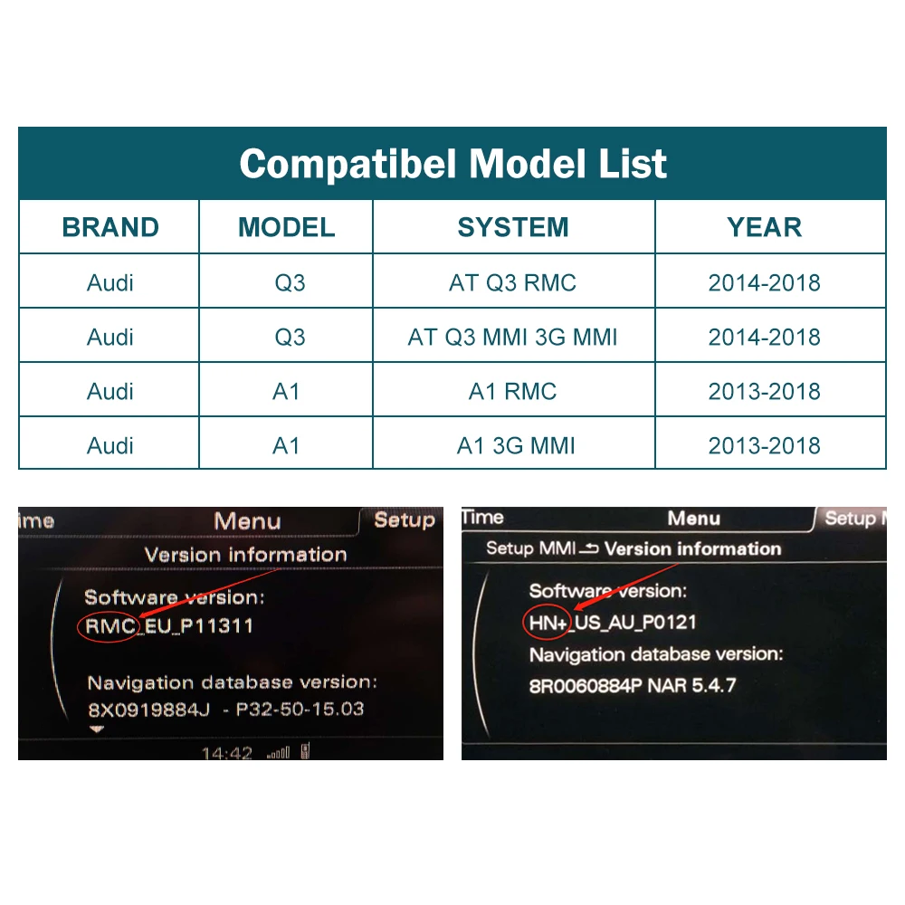 مشغل سيارة لاسلكي أندرويد واجهة آلية ، وصلة مرآة وظائف تشغيل السيارة ، أودي A1-من ، Q3-من الخارج ، RMC #2