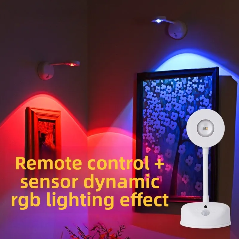 Wireless RGB Painting Light Recharge Human Body Sensor Wall Lamp Remote Control Decor Spotlight Indoor Gallery Light