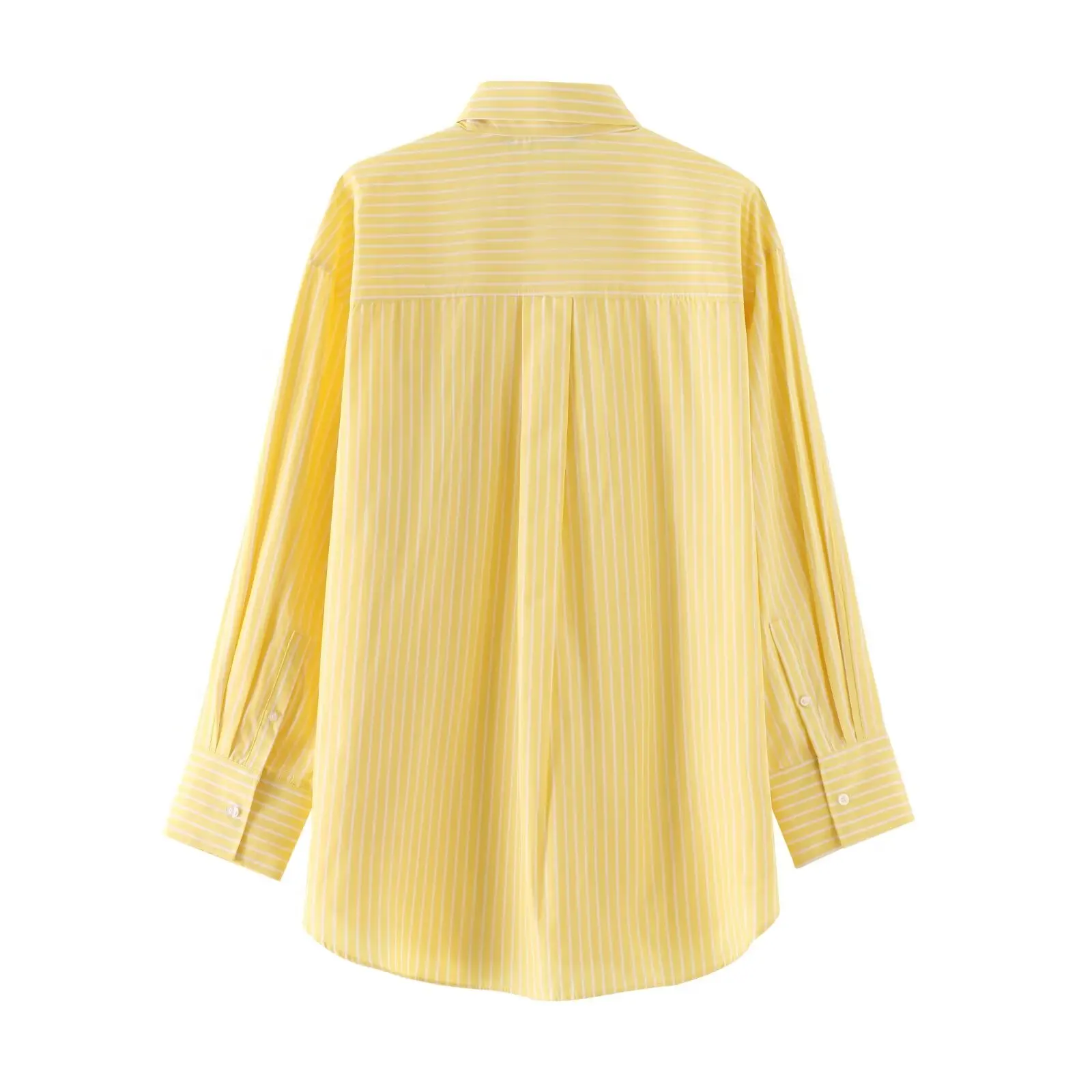 Maxdutti 2024 Shirt Fashion Blogger Yellow Striped Loose Tops Minimalist Shirt Women Boyfriend Vintage Blusas Mujer De Moda