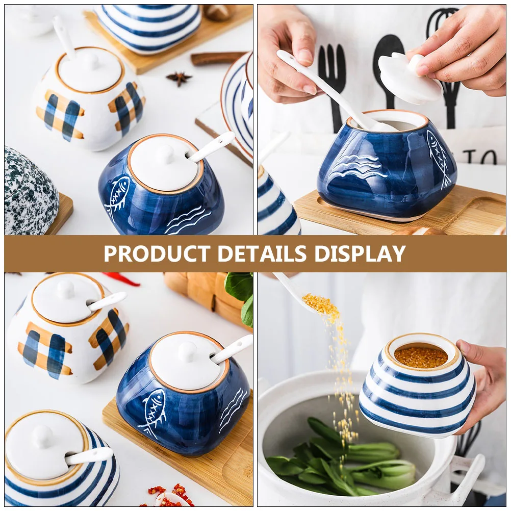 

1 Set Hand Painted Ceramic Seasoning Jars Condiment Canisters Multi-Function Spice Storage Jars High Temp Resistant Oil Proof