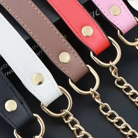 

120cm Replacement Shoulder Strap Crossbody Bag Belt Fashion PU Leather Handle With Metal Chains Bag Replacement Accessories