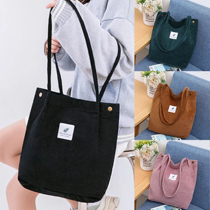 New Corduroy Shoulder Bag for Women Cotton Cloth Versatile Handbag Solid Color Eco Shopping bag 2022 Ladies Reusable Totes Bags