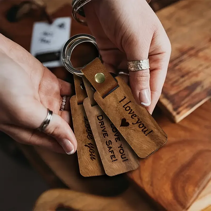Personalised laser engraved wooden label keyring, wooden vintage keyring, personalised gift