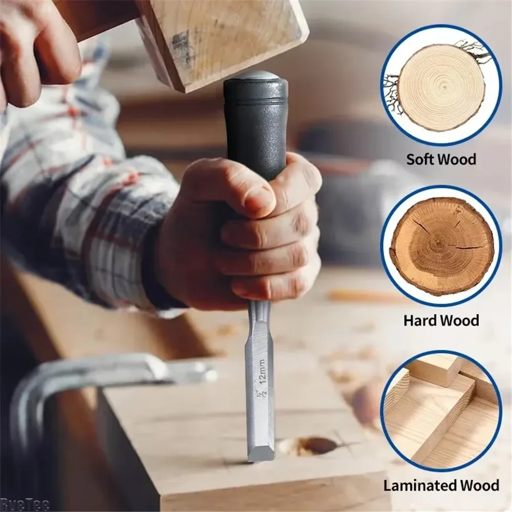 Carpenter\'s Tool Wood Chisel Hand Tool Wood Chisel Carbon Steel Chisel with Hammer End and Anti-Slip Handle 19/25/32/38mm
