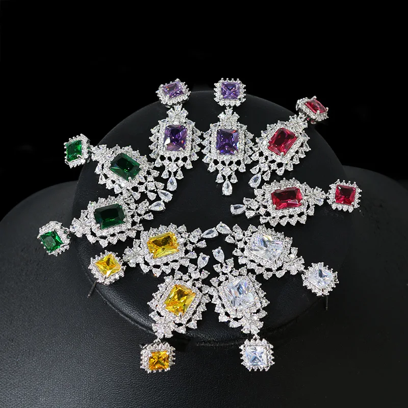 

Copper Zircon Earrings Design Dress Wedding Banquet Accessories Earrings Tassel Full Diamond Luxury Earrings 925 Silver Needle