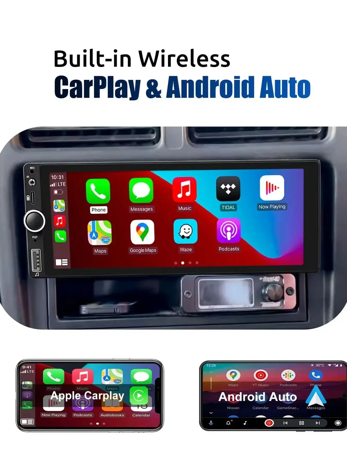 ESSGOO Enkele Universele 1 Din Autoradio 6,86" - Draadloos CarPlay Android Bluetooth FM Stuurwiel Leren GPS Navigatie USB Type C Aux Mirror Link MP5 Speler Touchscreen Display - afbeelding 2